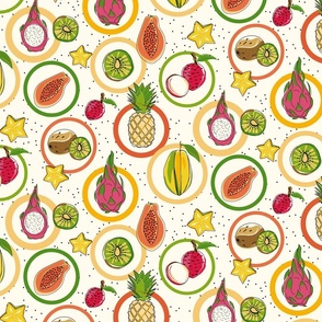 tropical fruits in circles