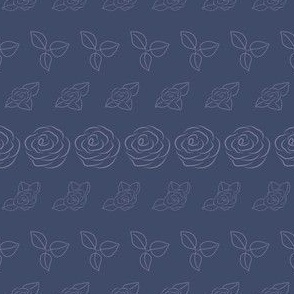 Roses and Leaves in Line Art on a Navy Blue Background