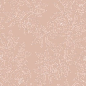 Large Scale // White Sketched Peonies on Blush Rose Pink