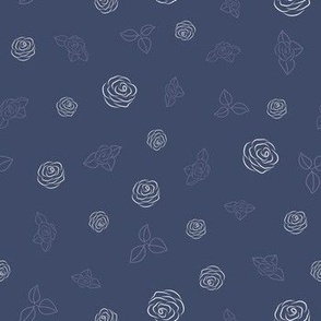 Scattered Line Art Roses on Navy Blue