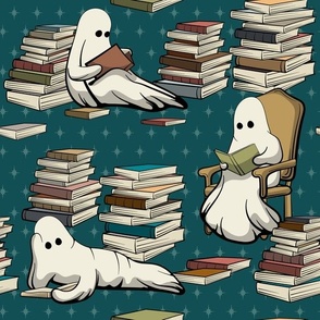 Ghosts reading books in green. Large scale