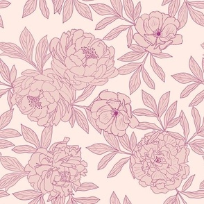 Large Scale // Light Blush Pink Sketched Peonies on Barely Pink