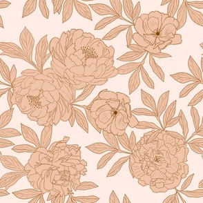 Large Scale // Deep Beige Sketched Peonies on Barely Pink