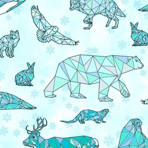 Geometric Arctic Animals with Snowflakes - Green, Large