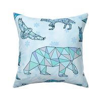 Geometric Arctic Animals with Snowflakes - Blue, Large