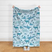 Geometric Arctic Animals with Snowflakes - Blue, Large