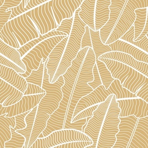 Banana Leaves Line Art - Honey and White