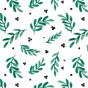 Black Berries and Green Leaves - Watercolor Foliage Pattern