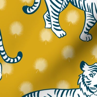 white and blue tigers on gold | large