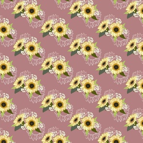 Medium Winter Sunflowers on Warm Pink 
