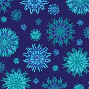 Abstract snowflakes flowers stars pattern in blue