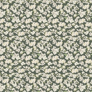 Medium Vintage Green and White  Alyssum Scattered Dainty Floral