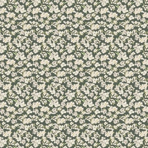 Small Vintage Green  and White Alyssum Scattered Dainty Floral