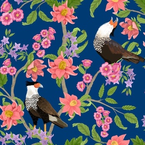 Crested Caracara Trailing Chinoiserie Floral