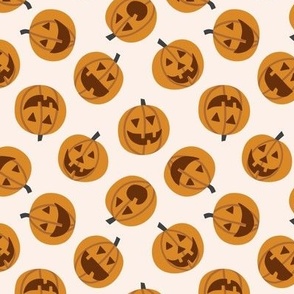 Pumpkin Polkadot / small scale / beige orange geometric Halloween pattern with spooky pumpkin dots