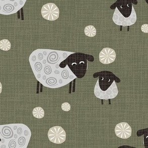 Sheep & Lamb on Dark Sage Green