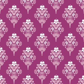 hibiscus flowers and palm leaves damask on berry | small