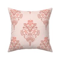 hibiscus flowers and palm leaves damask in melon and pink | medium