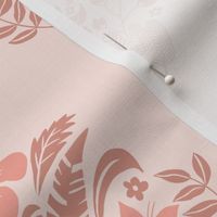 hibiscus flowers and palm leaves damask in melon and pink | medium