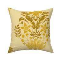 hibiscus flowers and palm leaves goldenrod | large
