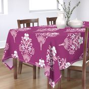 hibiscus flowers and palm leaves in cotton candy on berry | large