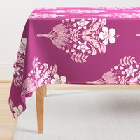 hibiscus flowers and palm leaves in cotton candy on berry | large
