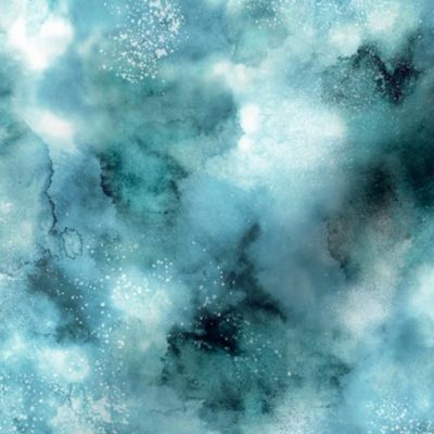 Ocean watercolor painting Abstract Texture Aquamarine blue Small