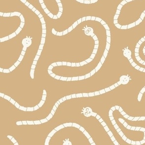 Medium | Non-directional Cute Wormy Worm White on Pastel Brown