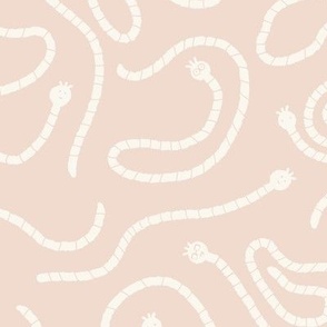 Medium | Non-directional Cute Wormy Worm White on Dirty Baby Pink