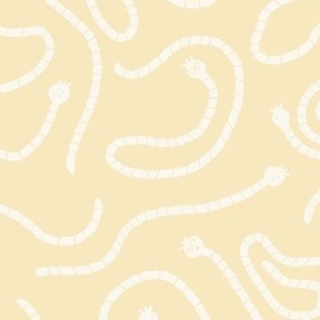 Medium | Non-directional Cute Wormy Worm White on Pastel Yellow