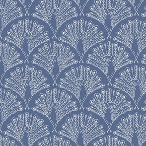 Peacock Block Print Pattern  Off-White on Dark Blue