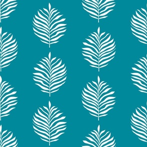 Palm Frond Leaf leaves White on Tahitian Teal Blue