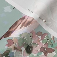 Moody floral - Hydrangea floral watercolor - Pastel Verdigris - Medium - Moody floral