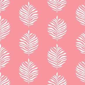 Palm Frond Leaf leaves White on Flamingo Pink