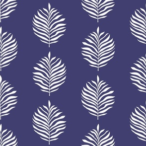 Palm Frond Leaf leaves White on Navy Blue