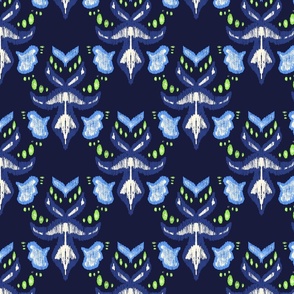 Ikat dreams Blue and green on a dark blue - large