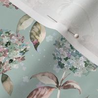 Magic Hydrangea floral watercolor Pastel Verdigris Micro