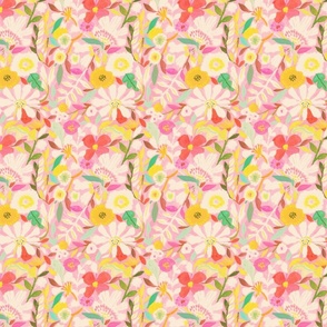 Mini micro abstract  painterly pink flowers pastel yellow