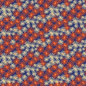 flowers explosion beige and orange on blue