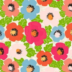 tropical bright vibrant flowers and leaves bright bold colors_Cream Background_Large
