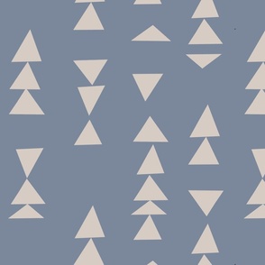Simple Geometric hand-drawn triangle line pattern with geometrical shapes in taupe beige grey on solid cornflower blue in Modern Minimalistic Aesthetic for Kids Upholstery, Kitchen Wallpaper & Scandinavian Home Décor with Neutral Color Palette
