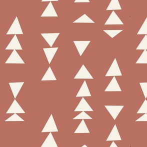 Simple Geometric hand-drawn triangle line pattern with geometrical shapes in white on warm pale red in Modern Minimalistic Aesthetic for Kids Upholstery, Kitchen Wallpaper & Scandinavian Home Décor with Neutral Color Palette