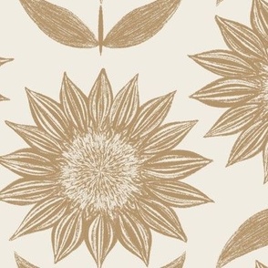 Botanica_Creamy White, Lion Gold Yellow Brown_Hand Drawn Sunflower Sketch
