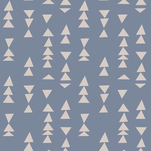 Small Scale | Simple Geometric hand-drawn triangle line pattern with geometrical shapes in taupe beige grey on solid cornflower blue in Modern Minimalistic Aesthetic for Kids Upholstery, Kitchen Wallpaper & Scandinavian Home Décor with Neutral Color Palet