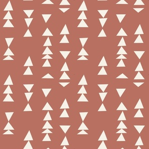 Small Scale | Simple Geometric hand-drawn triangle line pattern with geometrical shapes in white on warm pale red in Modern Minimalistic Aesthetic for Kids Upholstery, Kitchen Wallpaper & Scandinavian Home Décor with Neutral Color Palette