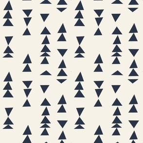 Small Scale | Simple Geometric hand-drawn triangle line pattern with geometrical shapes in dark blue on solid off-white cream in Modern Minimalistic Aesthetic for Kids Upholstery, Kitchen Wallpaper & Scandinavian Home Décor with Neutral Color Palette