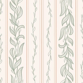 Leaves and stripes, olive green, pastel