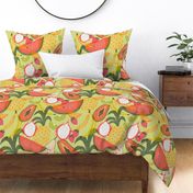 Tropical Fruits / Green Background / Fruit Salad / Summer Colors