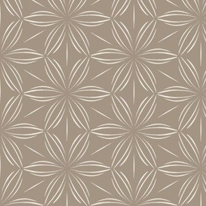 Flowers and Lines _ Creamy White_ Khaki Brown _ Floral