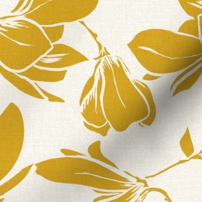 Magnolia Garden Floral - Textured Ivory and Golden Yellow Large